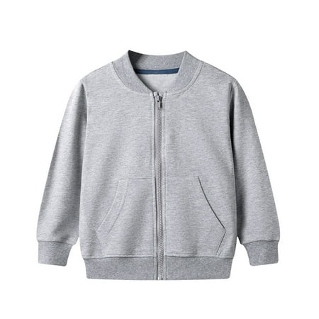 

WOYY Toddler Boys Baseball Jacket Solid Color Full-Zip Sweatshirt Casual Sports Coat