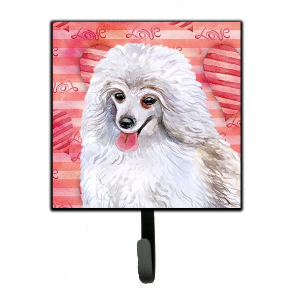 Medium White Poodle Love Leash or Key Holder Red