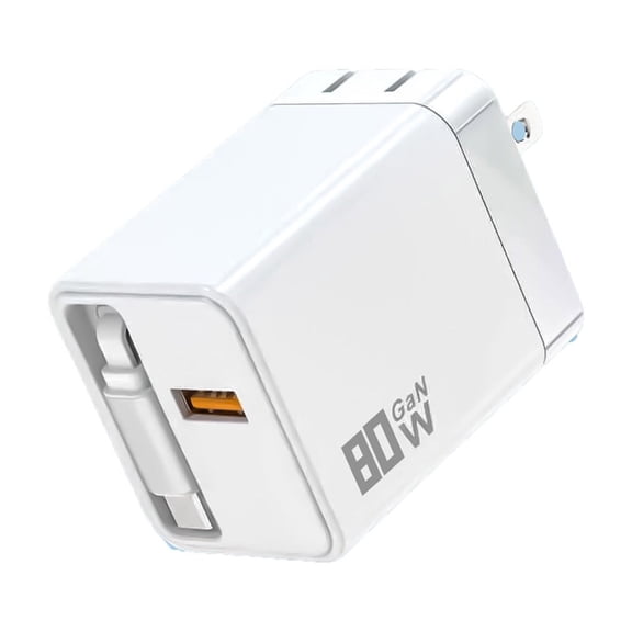 80W Max Fast Charging Wall Plug with Scalable Module Retractable Phone Charger Type C and USB Ports for Laptops
