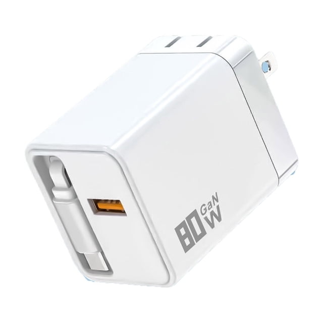 80W Max Fast Charging Wall Plug with Retractable and Scalable Module Featuring Type C and USB Ports for High Speed Phone Laptops Power