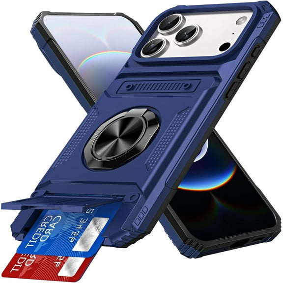 MYKOMI Compatible with iPhone 17 Pro Max Case Wallet with Card Holder (2 Cards) Ring Stand Military Grade Protection Shockproof Phone Case for iPhone 17 Pro Max 6.9 inch