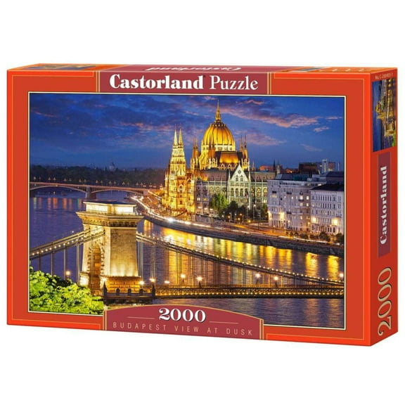 2000 Piece Jigsaw Puzzle, Budapest view at dusk, Parliament, Budapest Hungary Puzzle, Adult Puzzles, Castorland C-200405-2