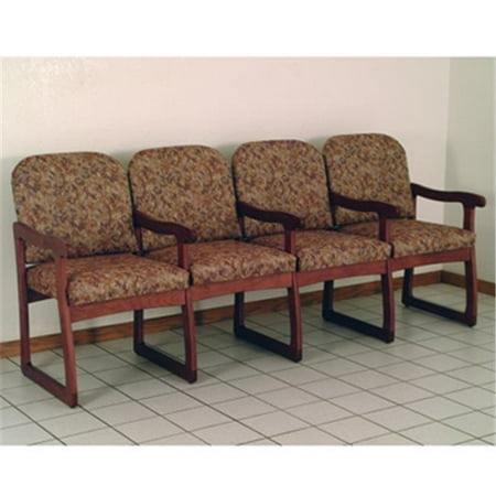 Wooden Chair With Arms Wooden Mallet DW7-4MHWR Prairie Four Seat Chair with Center Arms in Mahogany - Watercolor Rose ()