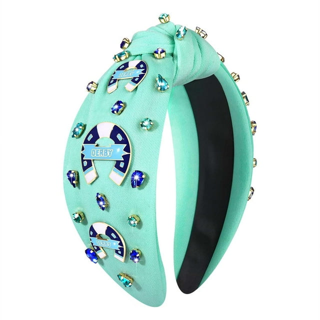 Mokkia Kentucky Derby Diademas Accesorios para mujer con cuentas de diamantes de imitación, diademas de herradura con joyas, nudo superior ancho, diademas Derby Horse Race Day Headwear (herradura B-az