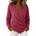 thumbnail image 3 of LNZGNM V Neck Wrap Sweaters for Women Fashion Ruched Long Sleeve Cross Front Knit Pullover Casual Cozy Travel Fall Outfit, Red (S), 3 of 6