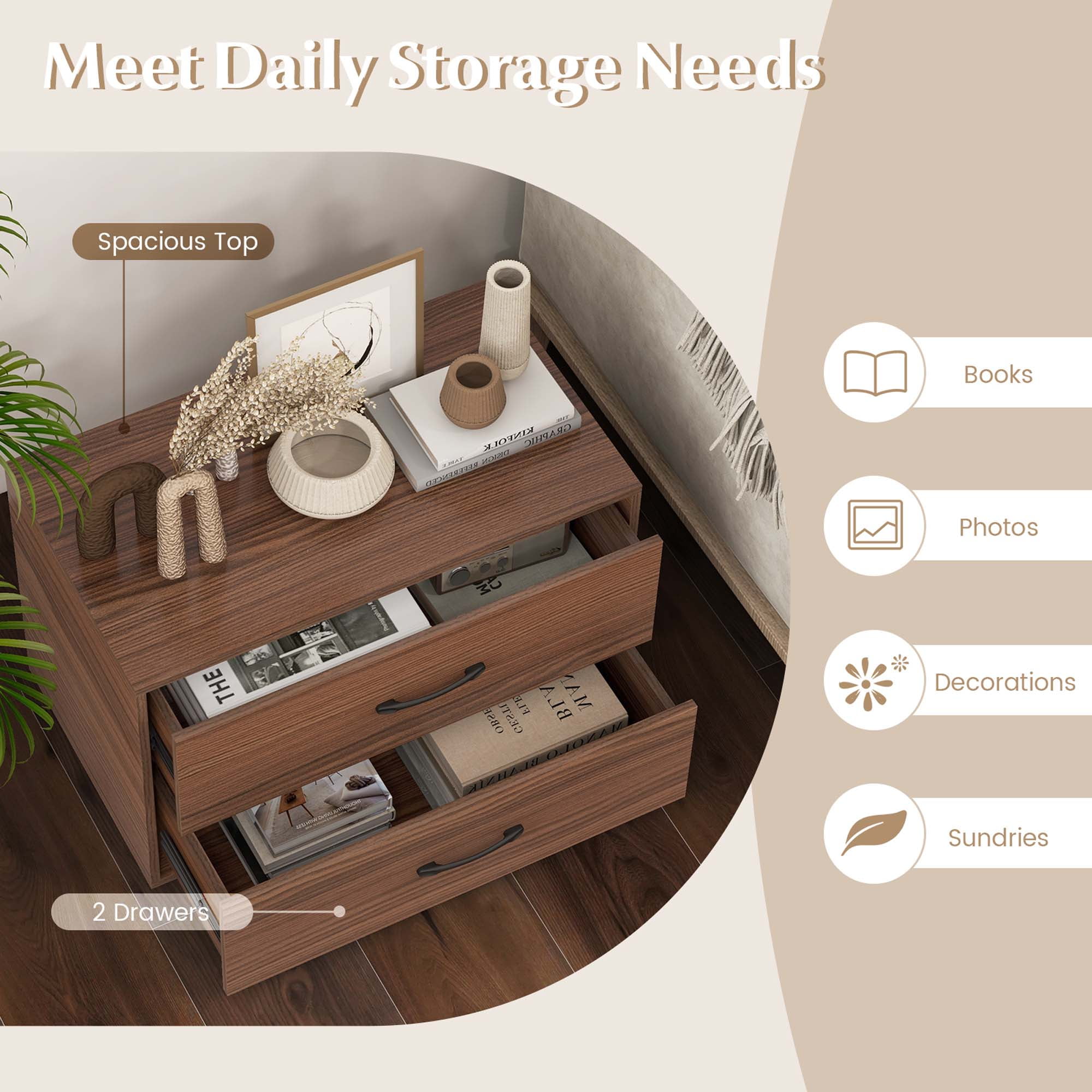 Costway 2-Drawer Stackable Storage Dresser with Stability