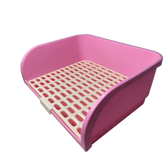 Caja de arena de esquina grande para conejos, chinchillas, inodoro, caja de arena cuadrada para cobayas, galesauros, hurones y otros animales (rosa)