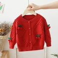 thumbnail image 6 of IVEYRTF Kids Girls Cherry Jacquard Cardigan Sweater Long Sleeve Cozy Fall Winter Sweet Cute Plush Cover-up Tops Everyday Wear for Children 2-8 Years(Red,4 Years), 6 of 6
