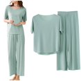 thumbnail image 2 of Summer Sets for Women Short Sleeve 2 Piece Outfits Casual Loose Pullover Tops & Wide Leg Pants Tracksuit New Sleepwear, 2 of 6