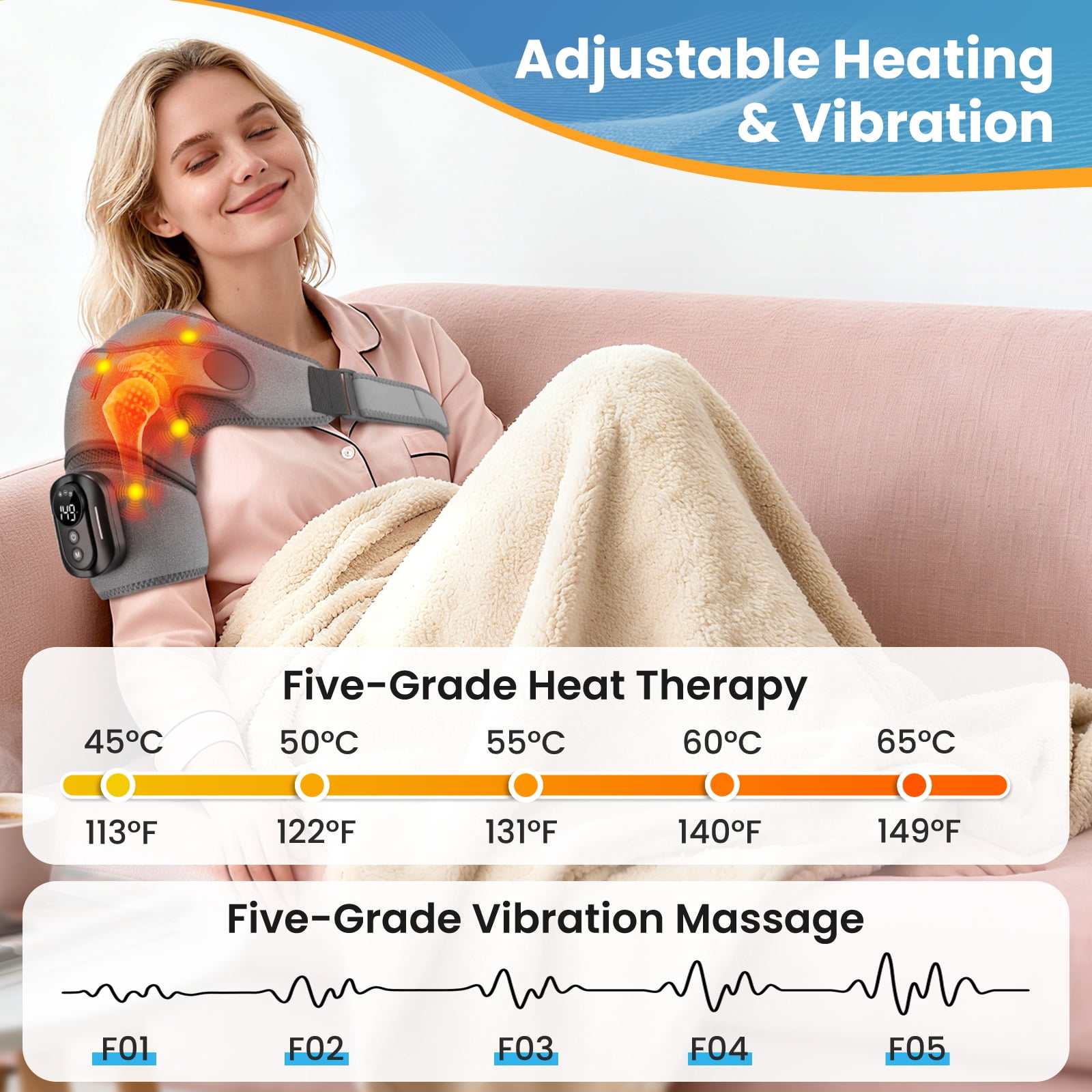 Shoulder Heating Pad with Detachable Remote, Cordless Shoulder Massager for Women Men Heated Shoulder Brace Wrap for Relax,5 Heat and 5 Vibration,5000mAh Battery,Warm Gifts,Gray