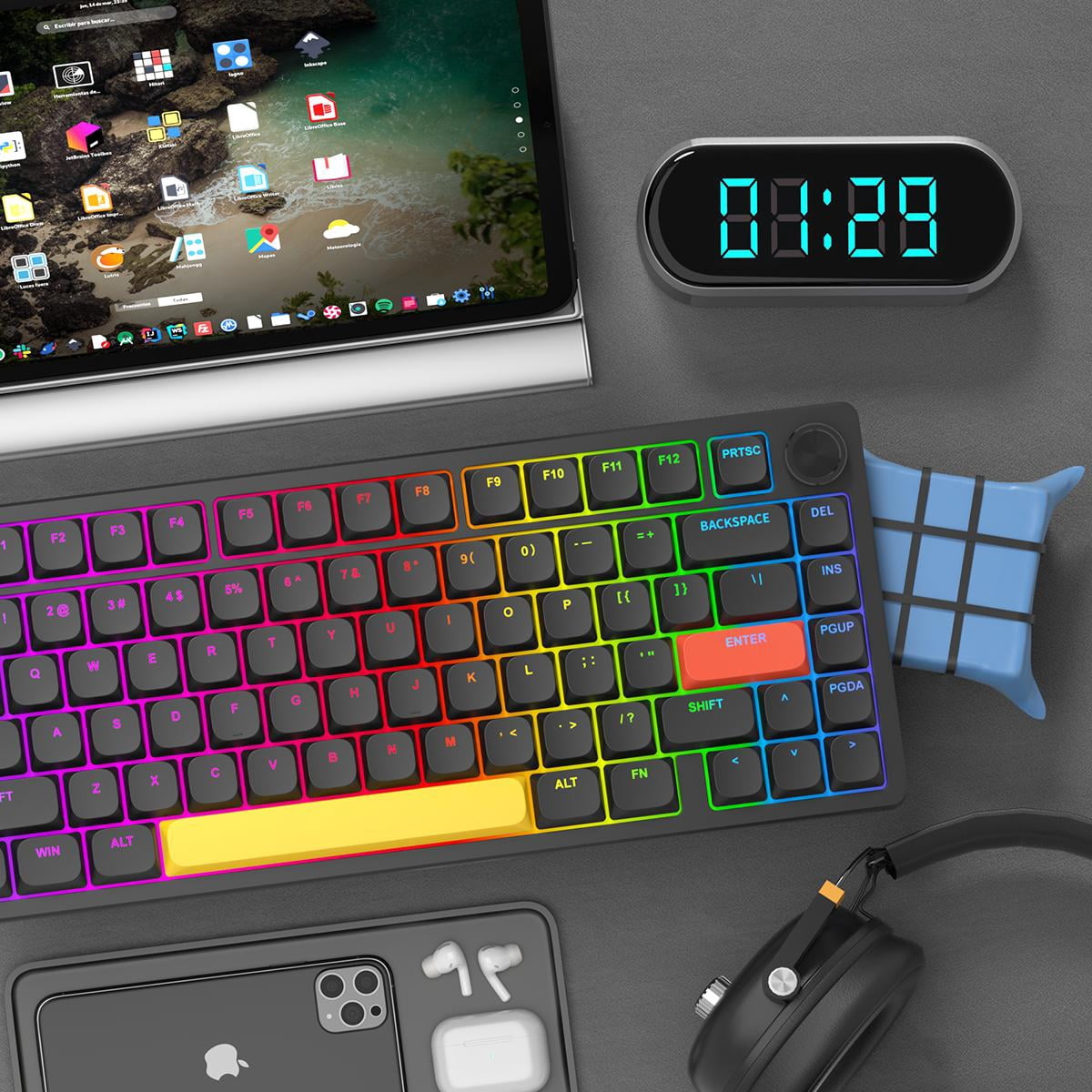 MageGee 82% Compact RGB Backlit Gaming Keyboard with Red Switch , BT5.0/2.4GHz/USB-C Ultra-Thin Design RGB Backlit Office Keyboard, 8000mAh Battery