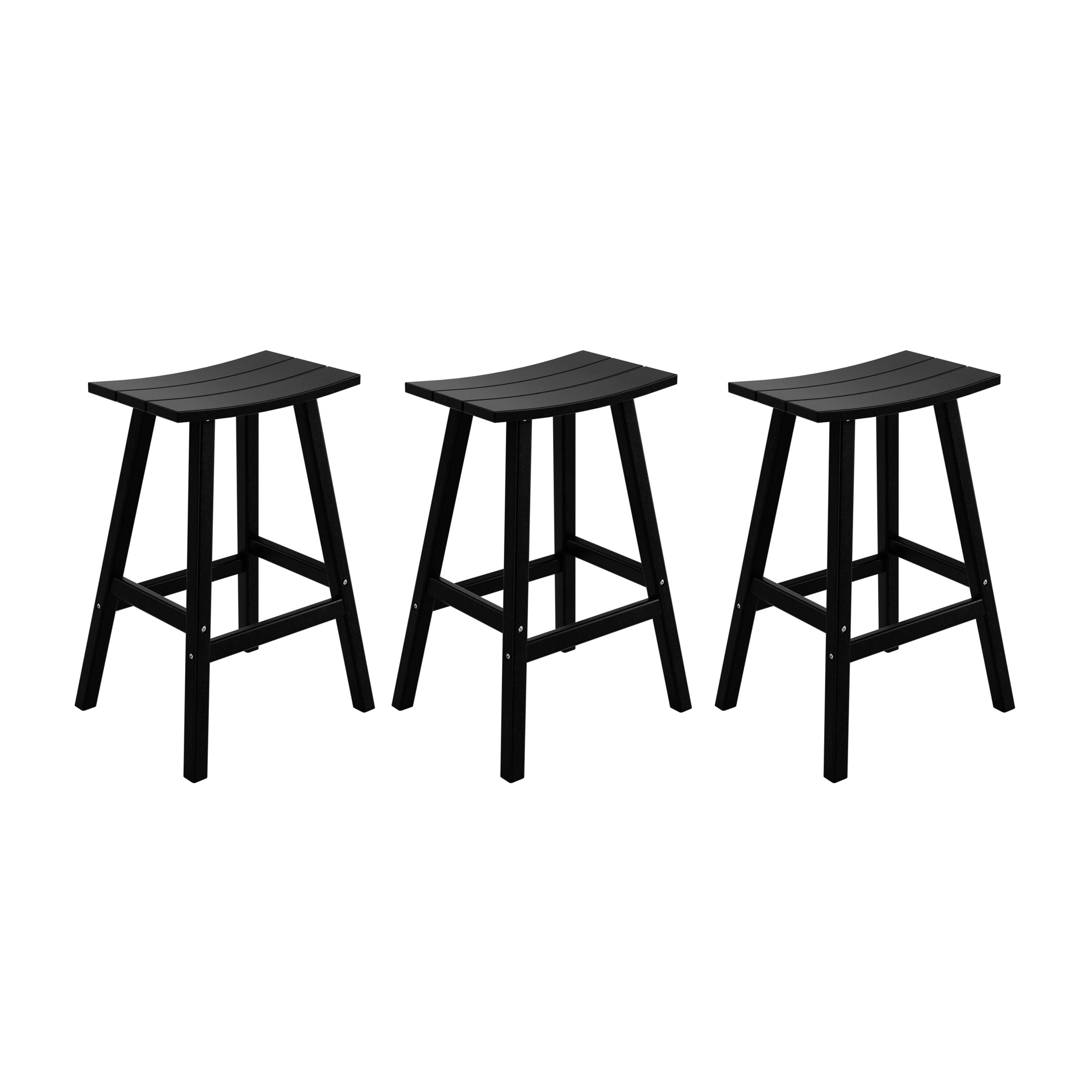 WestinTrends Malibu HDPE Outdoor Patio 29" Bar Stool Saddle Seat (Set of 3), Black