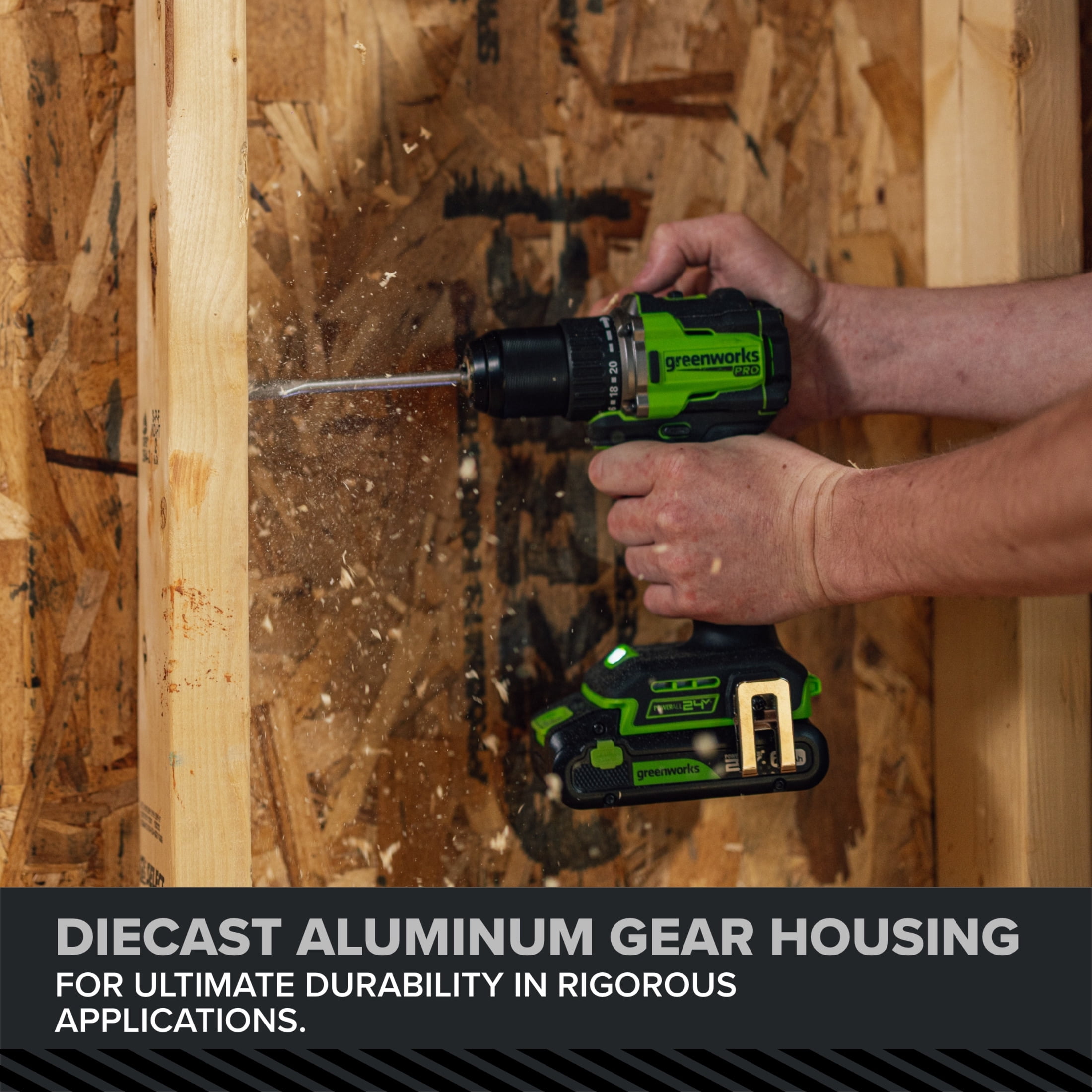 Greenworks Pro PowerAll 24V Brushless 530 lbs Drill/Driver and 2,200 lbs Impact Driver and Battery, CK521A1