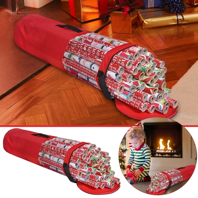 Décor de Noël Textile de Maison Rangement Sac de Rangement pour Papier d'Emballage de Noël Conteneur Convient à 24 Rouleaux Papier Peint Emballage Cadeau Rouleau le Rangement