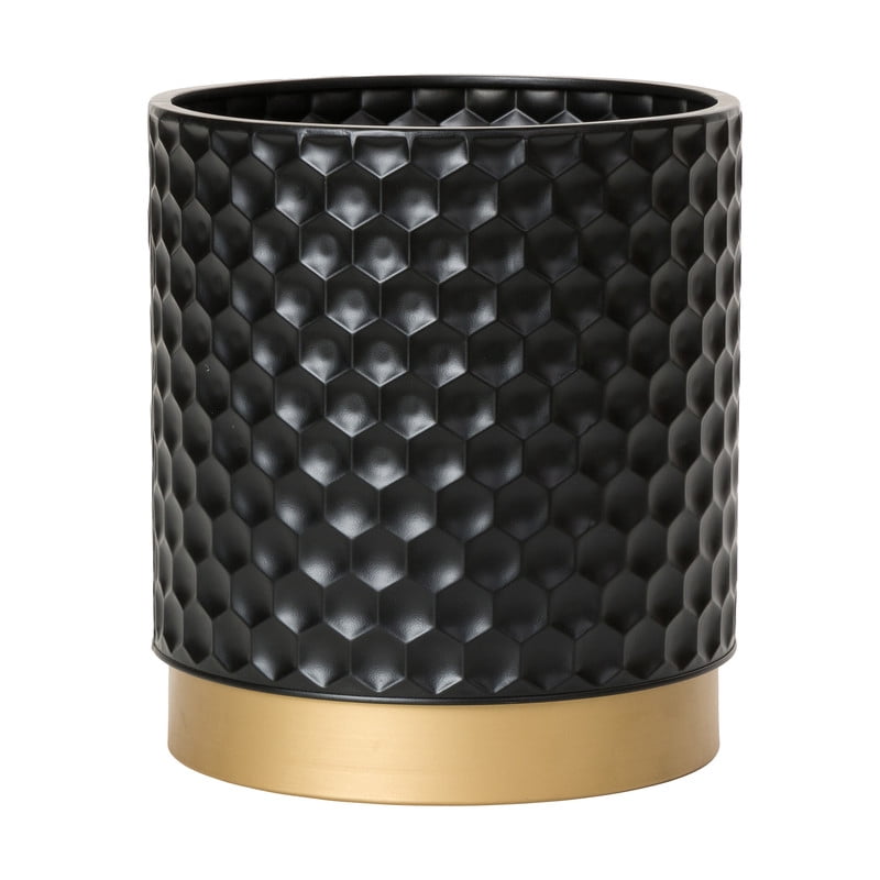 Honeycomb Metal Waste Basket With Gold Base - Black - 12"H x 10"W