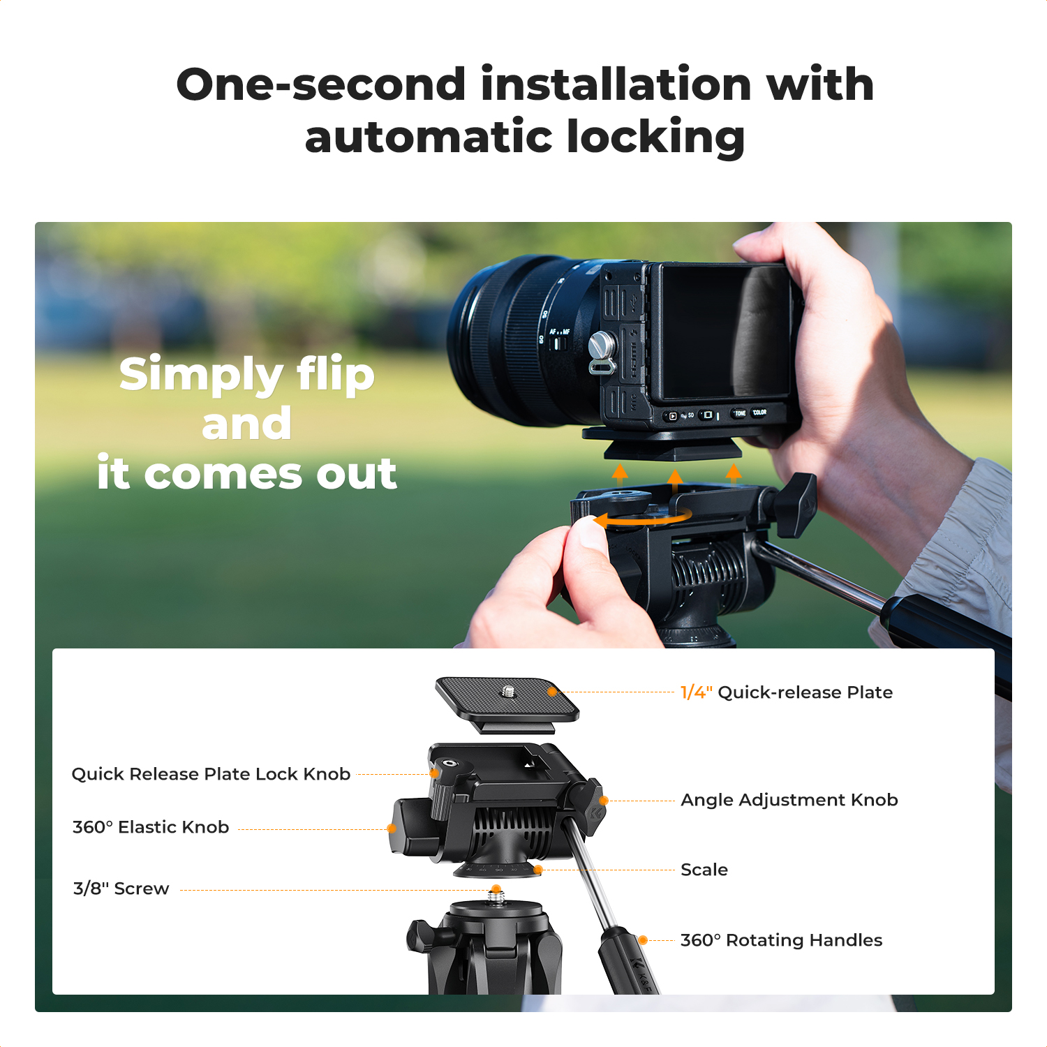 K&F CONCEPT Camera Tripod, 75" Lightweight Travel Outdoor DSLR Tripods for Recording , Cellphone Clip for Live Streaming Vlog (Bronze Gold)