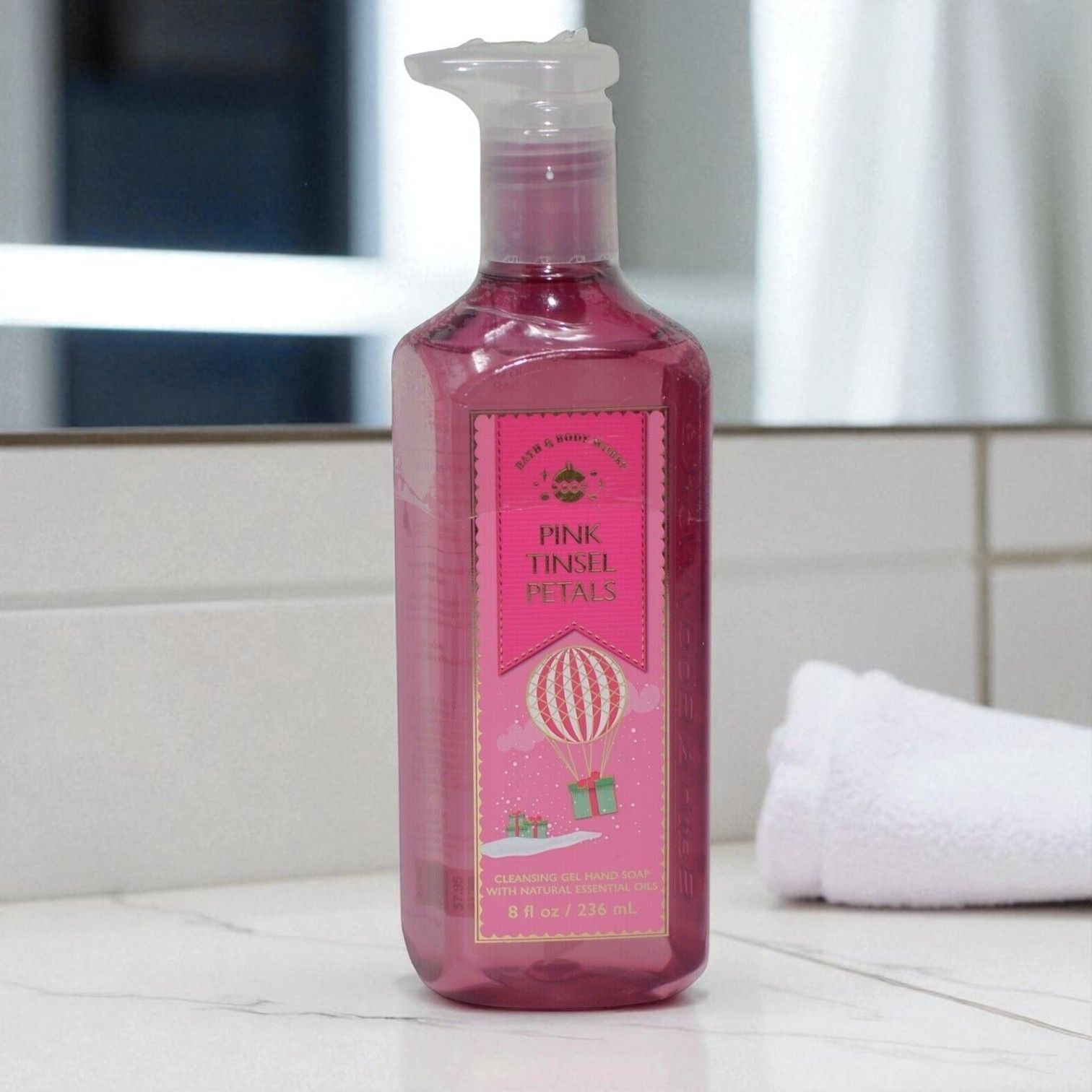Bath and Body Works Pink Tinsel Petals Cleansing Gel Hand Soap with Natural Essential Oils (8 fl oz / 236 mL)