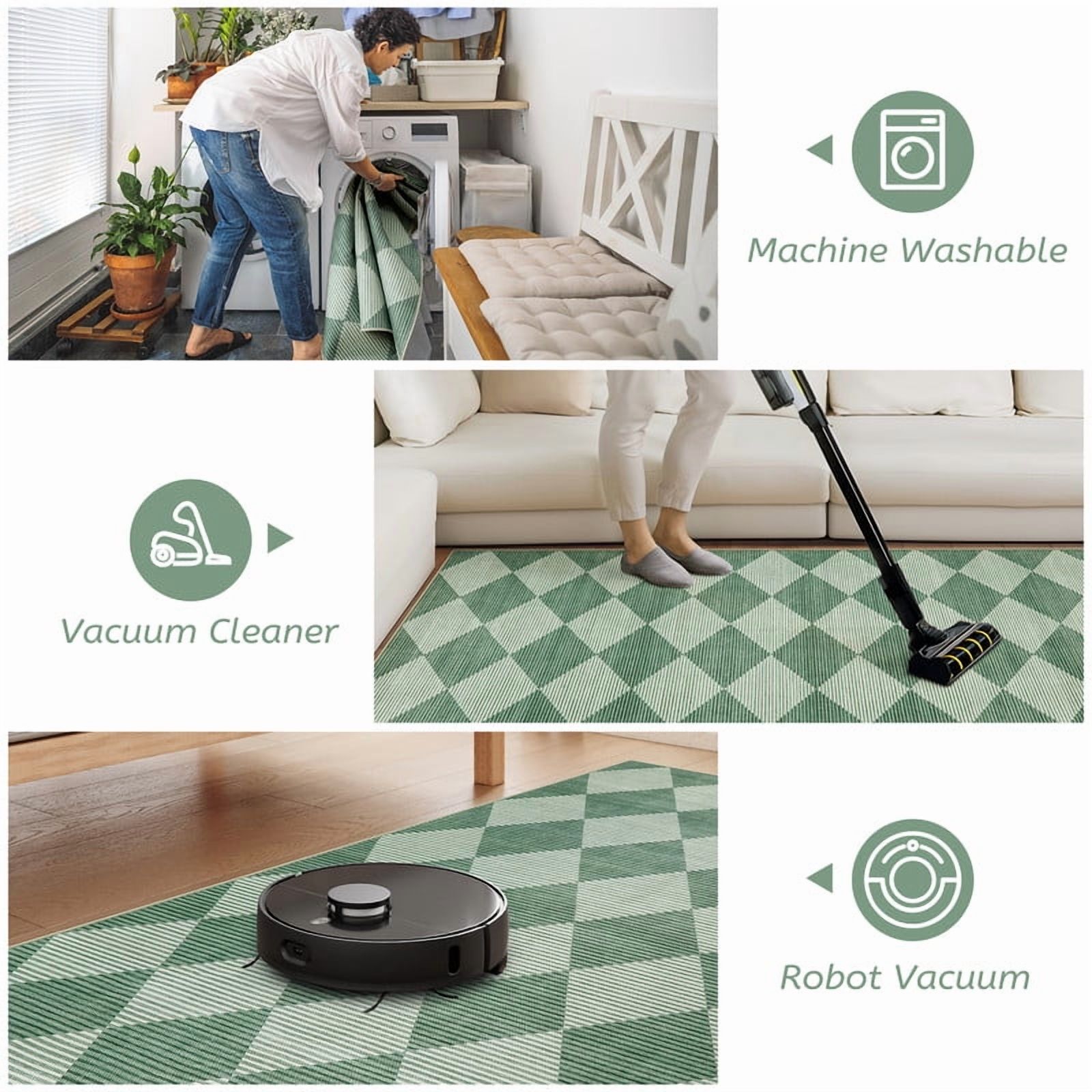 SUNDEREY 5'x7' Easy Jute Area Rugs for Living Room, Non-Slip Washable Rugs for Bedroom, Modern Farmhouse Diamond Checkered Rug, Moroccan Neutral Soft Low Pile Carpet for Office Dining Room, Green