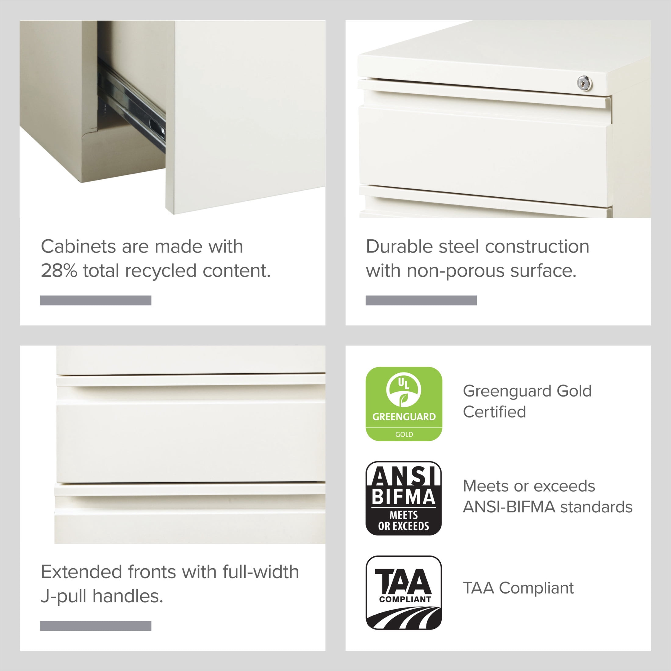 Hirsh Pro 20" Deep Mobile Pedestal File Cabinet 3 Drawer Box-Box-File, Letter Width, White