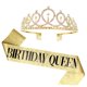 thumbnail image 2 of Banda de cumpleaños dorada y plateada con purpurina, Tiara de diamantes de imitación, corona de cristal, banda de satén para decoración de fiesta de cumpleaños, reina, 2 of 4