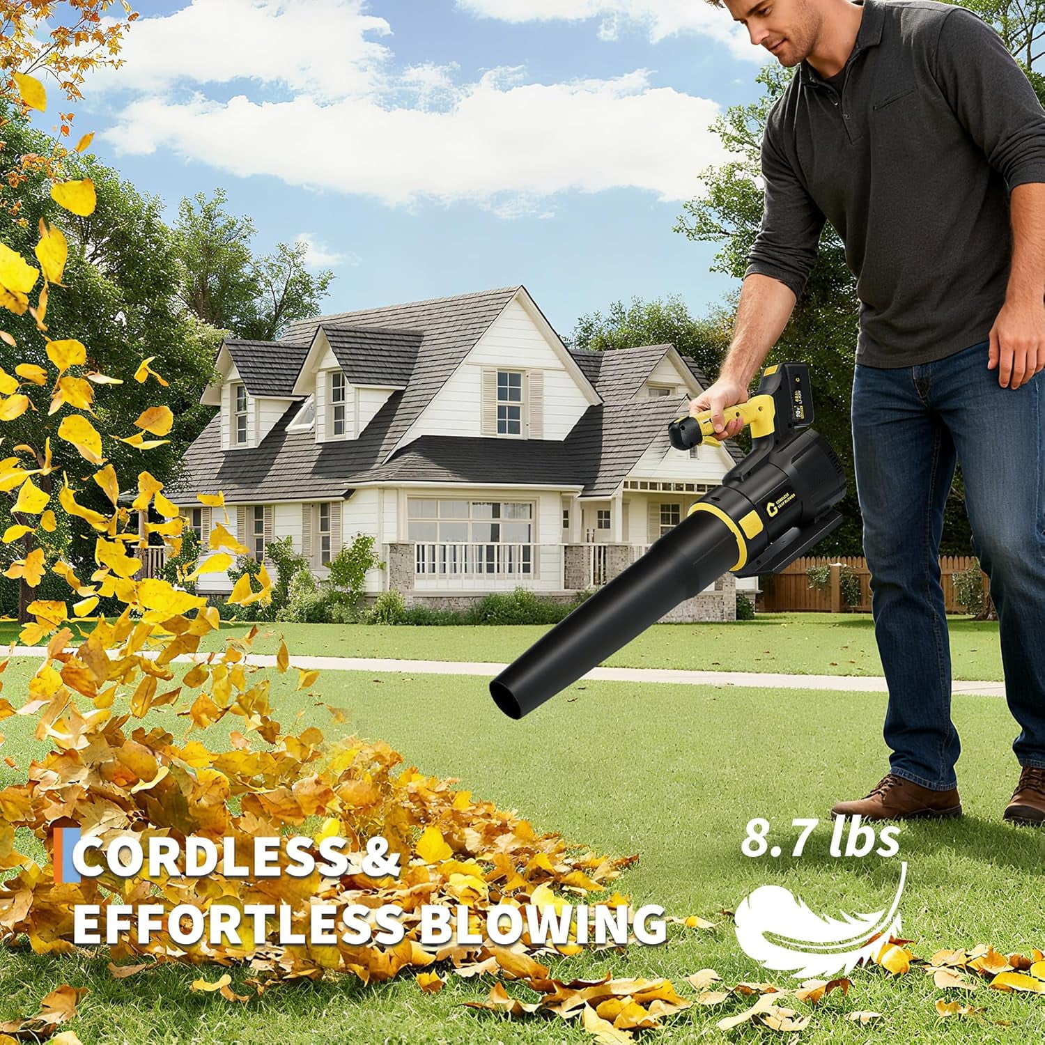 Rugerasy 20V High-Power Cordless Wireless Leaf Blower,Brushless Motor,Lightweight,Battery PoweRed Electric Blower for Lawn,Patio,Garden Cleaning,Black + Yellow