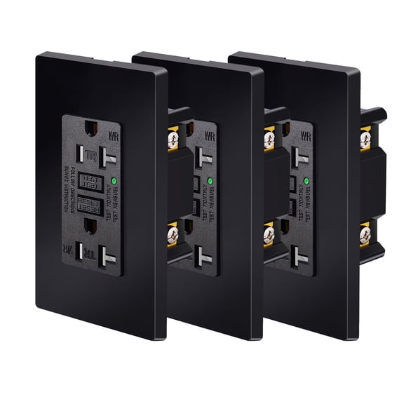Black GFCI Outlet 20Amp 3PK,Nineleaf Black Outlets Receptacles,GFI Electrical Outlet with LED Indicator,Weather Resistant WR,Ground Fault Circuit Interrupters,120V,Wall Plates and Screws Included,ETL