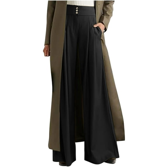asdoklhq Womens Plus Capris,Women's Casual Full-Length Loose Pants Solid High Waist Trousers Long Straight Wide Leg Pants