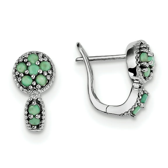 Primal Silver Sterling Silver Rhodium-plated Emerald Circle Hinged Earrings