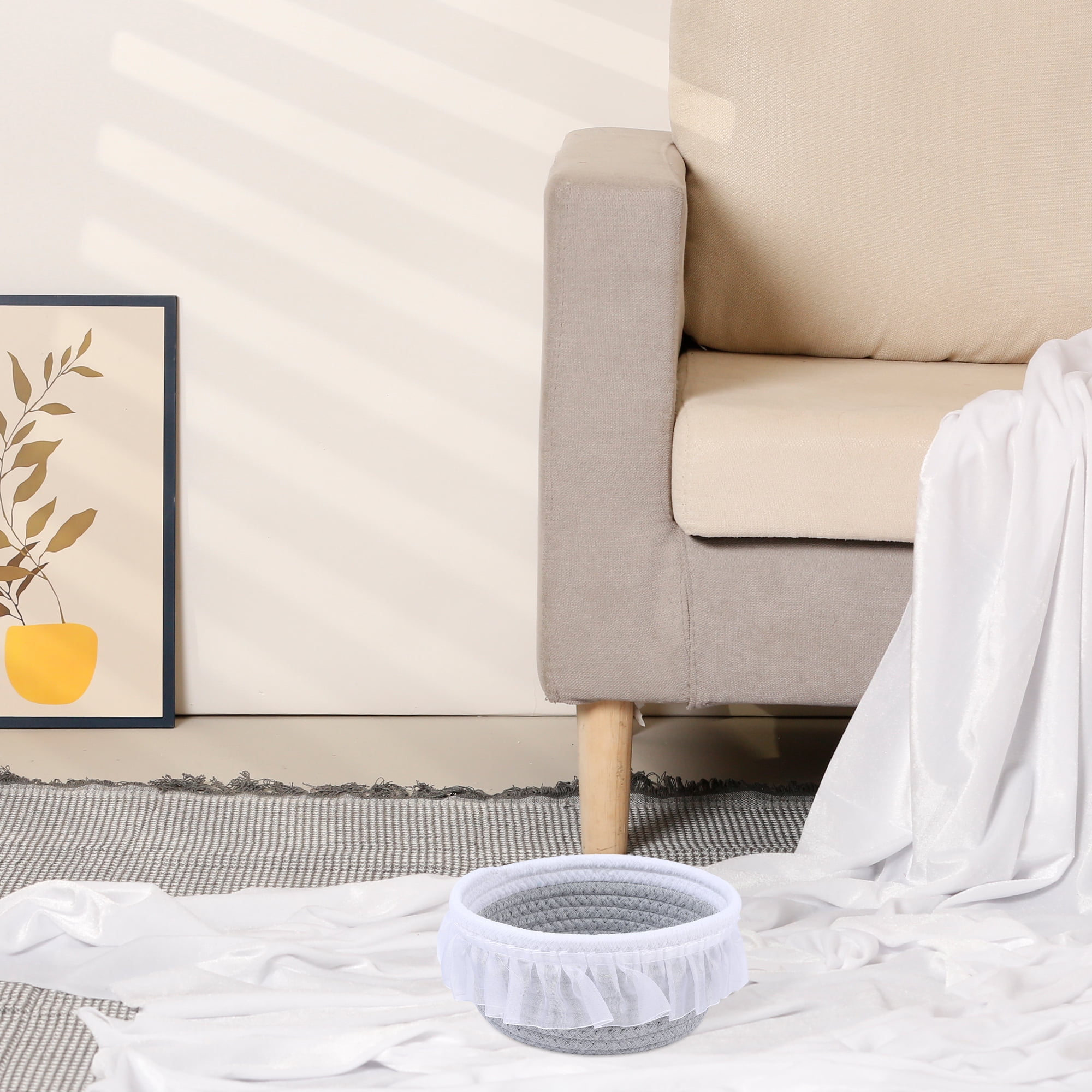 Unique Bargains Woven Storage Basket for Entryway Desk Gray/White 6.9*5.9*3.5in