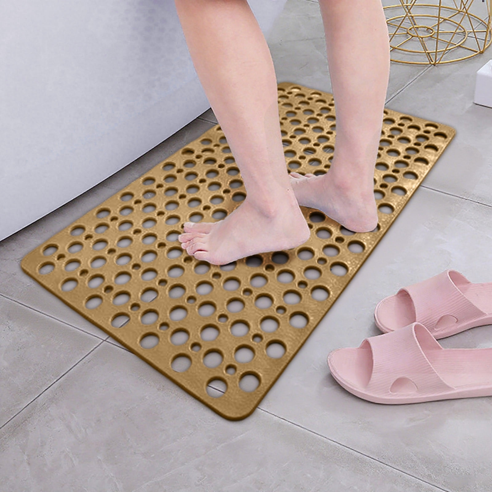 Non- Shower Mat for Elderly, TPE Rubber Bathtub Mat with Drain Holes | Anti-Skid Bath Tub Floor Mat for Walk-in Showers, Bathroom & Kitchen Safety Accessories, (White,27.5"x15")
