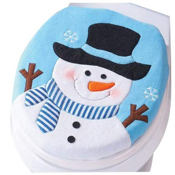 Seyotauo Christmas Snowman Toilet Seat Cover, Christmas Snowman Lid Novelty Design Single Toilet Cover Xmas Bathroom Decoration Light Blue Christmas Toilet Lid