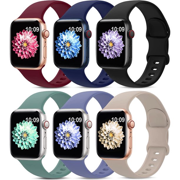 Paquete de 6 correas deportivas compatibles con Apple Watch Band 38 mm, 40 mm, 41 mm, 42 mm, 44 mm, 45 mm, 49 mm, correa de silicona suave impermeable compatible con iWatch Apple Watch Series 9 Ultra