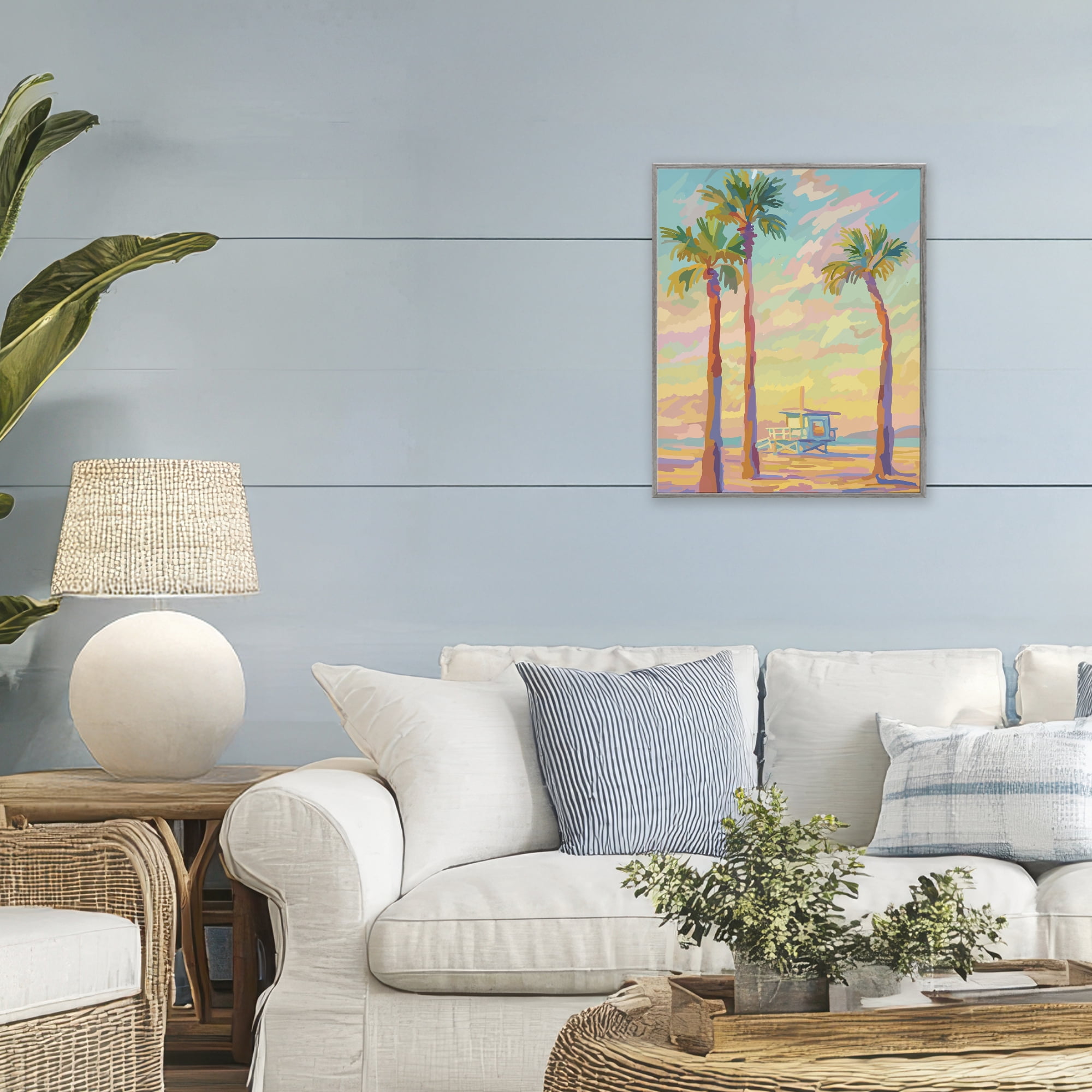Stupell Industries Beachside Palms Abstraction Gray Framed Giclee Art, design by Amelia Noyes