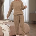 thumbnail image 2 of DHFJKG Womens Pajamas Set Flannel Jacquard Solid Color Loungewear Long Sleeve Top Ankle-Tied Bottoms 2 Piece Sleepwear Classic Nightwear, 2 of 4