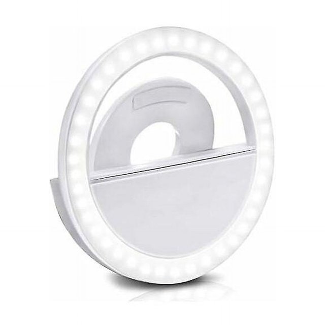 2 piezas 28 LED Luz de selfie LED Luz de clip de selfie Luces de anillo de clip regulables recargables Luz de relleno portátil para computadora portátil, cámara, 85 * 85 * 27 mm