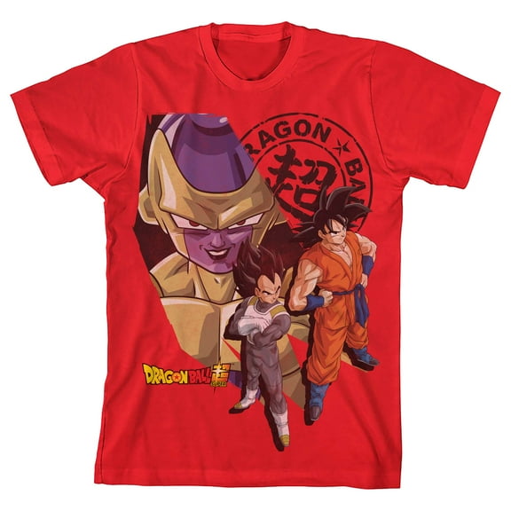 Dragon Ball Super Group Character Art and Kanji Logo Boy's Red T-shirt-Medium