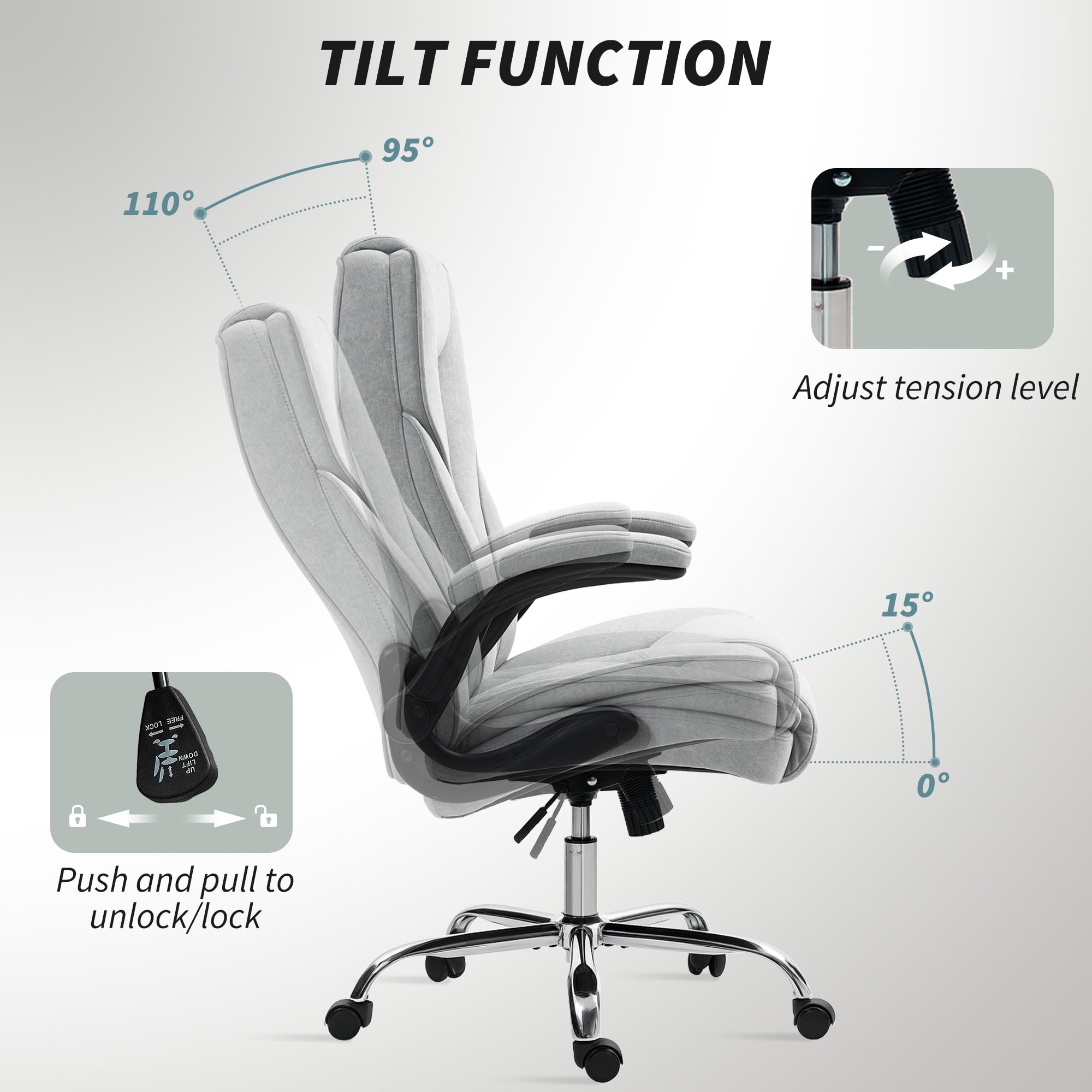 HOMCOM Office Chair, Computer Desk Chair with Flip-up Armrest, Gray