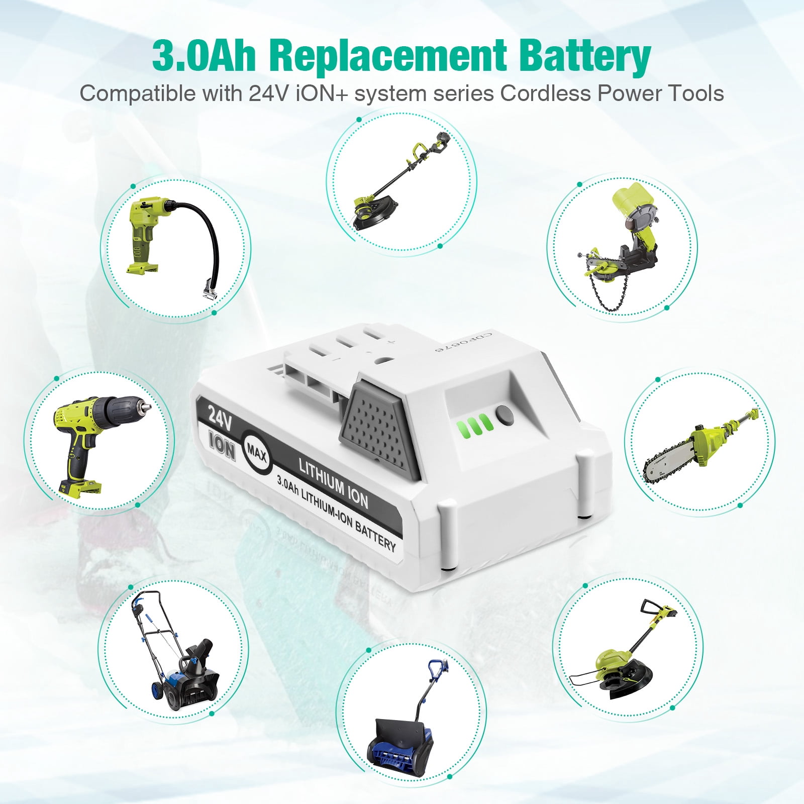 3.0Ah 24V Replace for Snow Joe+Sun Joe 24 Volts Battery Series 24BAT-LTX/LTW/LTE/LT/XR Pro