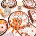 thumbnail image 3 of 97Pcs Thanksgiving Party Supplies, Fall Thanksgiving Dinnerware Set for 12 Guests, Pumpkin Maple Leaves Tableware Set with Tablecloth for Autumn Harvest Table Decorations, 3 of 7
