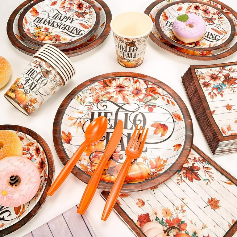 97Pcs Thanksgiving Party Supplies, Fall Thanksgiving Dinnerware