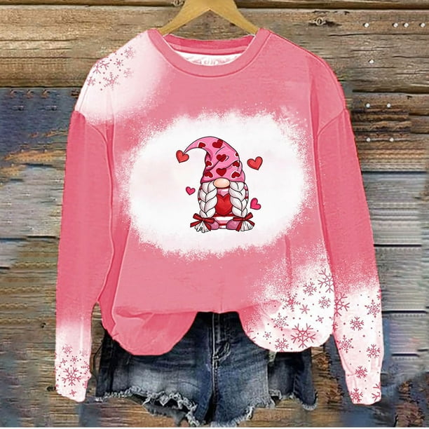 zanvin Valentine's Day Sweatshirt for Women Love Heart Tee Shirts Cute  Gnomes Print Short Sleeves Graphic Tee Tops Plus Size,Pink,M 