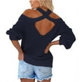 thumbnail image 5 of Women's Solid Color Sexy Off Shoulder Loose Knit Sweater Top for Fall Winter Evening Events,Navy,L, 5 of 6
