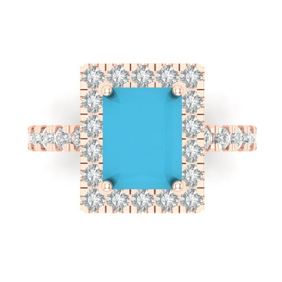 Clara Pucci 14K Rose Gold 3.84ct Turquoise Solitaire with Accents Ring