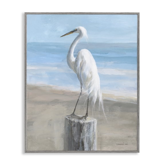 Stupell Industries Rustic Lodge Egret Coastal Landscape Gray Framed Giclee Art, 11 x 14, by Danhui Nai
