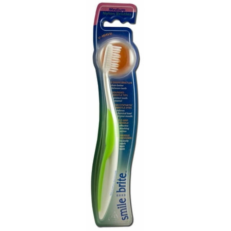 Smile Brite - V-Wave, Nylon Toothbrush, Medium Fixed Head, 1