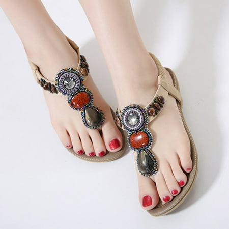 

Yedhsi Casual Shoes Summer Sandals For Women Flat Slip On Sandals Crystal Roman Shoes Open Toe Casual Sandals