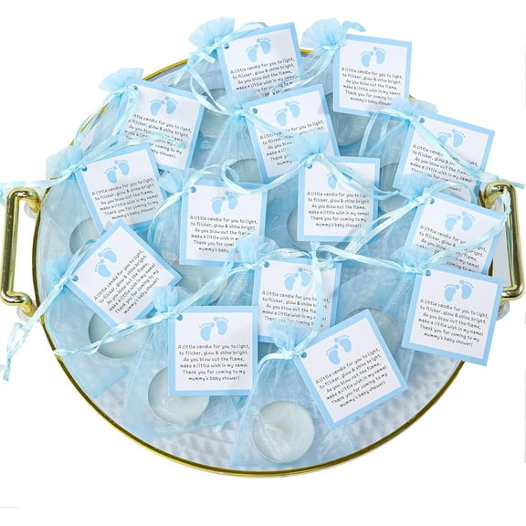 50pcs Tea Light Candles Set for Baby Shower Party Favors, Christening Favors for Guests, Baby Boy Gender Reveal Favors. (Blue)