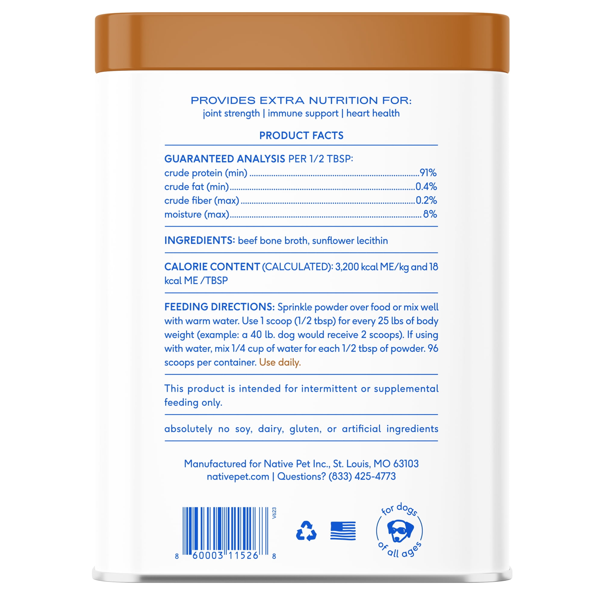 Native Pet Grass Fed Beef Broth, Bone Broth Protein Powder Food Topper for Dogs & Cats, 9.5oz