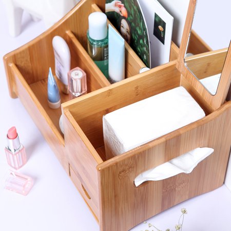 Natural Bamboo Desk Organizer With 3 Compartments 1 Drawer 1 C