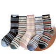 thumbnail image 5 of Nvzi 3 pares de calcetines casuales de punto con cuello redondo y rayas rosas de contraste, de algodón elástico que absorbe la humedad, adecuados para el gimnasio y para uso diario, talla única., 5 of 5